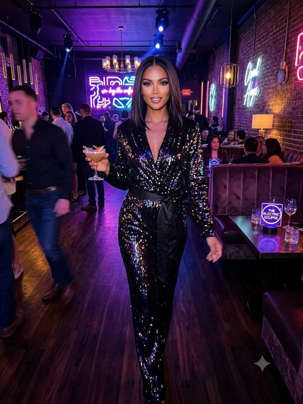 Express Black Sequin Jumpsuit long sleeve size L Party Wear NWT**READ**